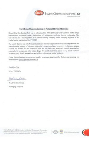 Certificate For Manufacturing Of Natural Herbal Medicine